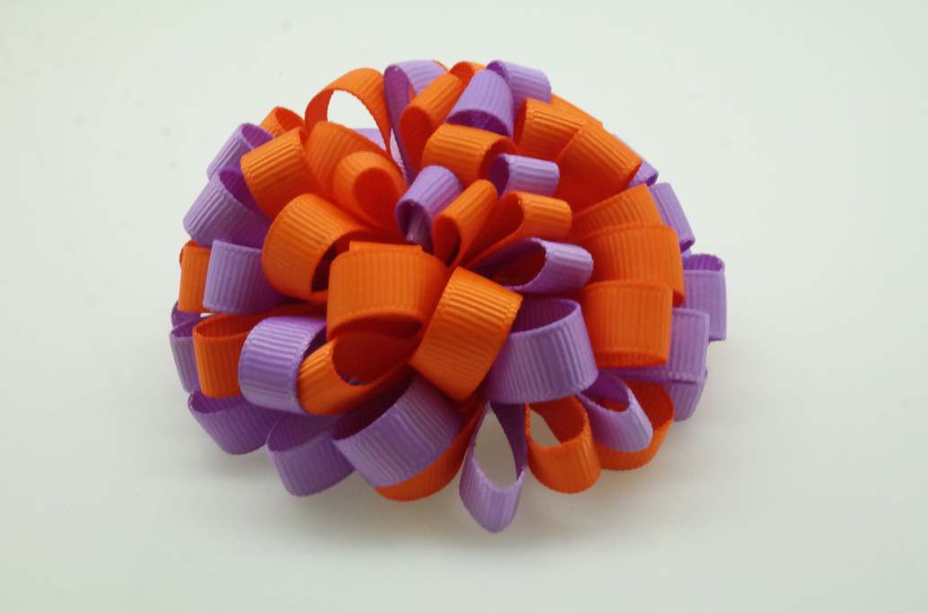 Small bowtique hair Bow with colors  Russet Orange, Hyacinth